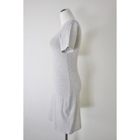 Reformation Size S Kendy Ribbed Short Sleeve Mini Dress Marble Gray Beige Heathe - Picture 7 of 13